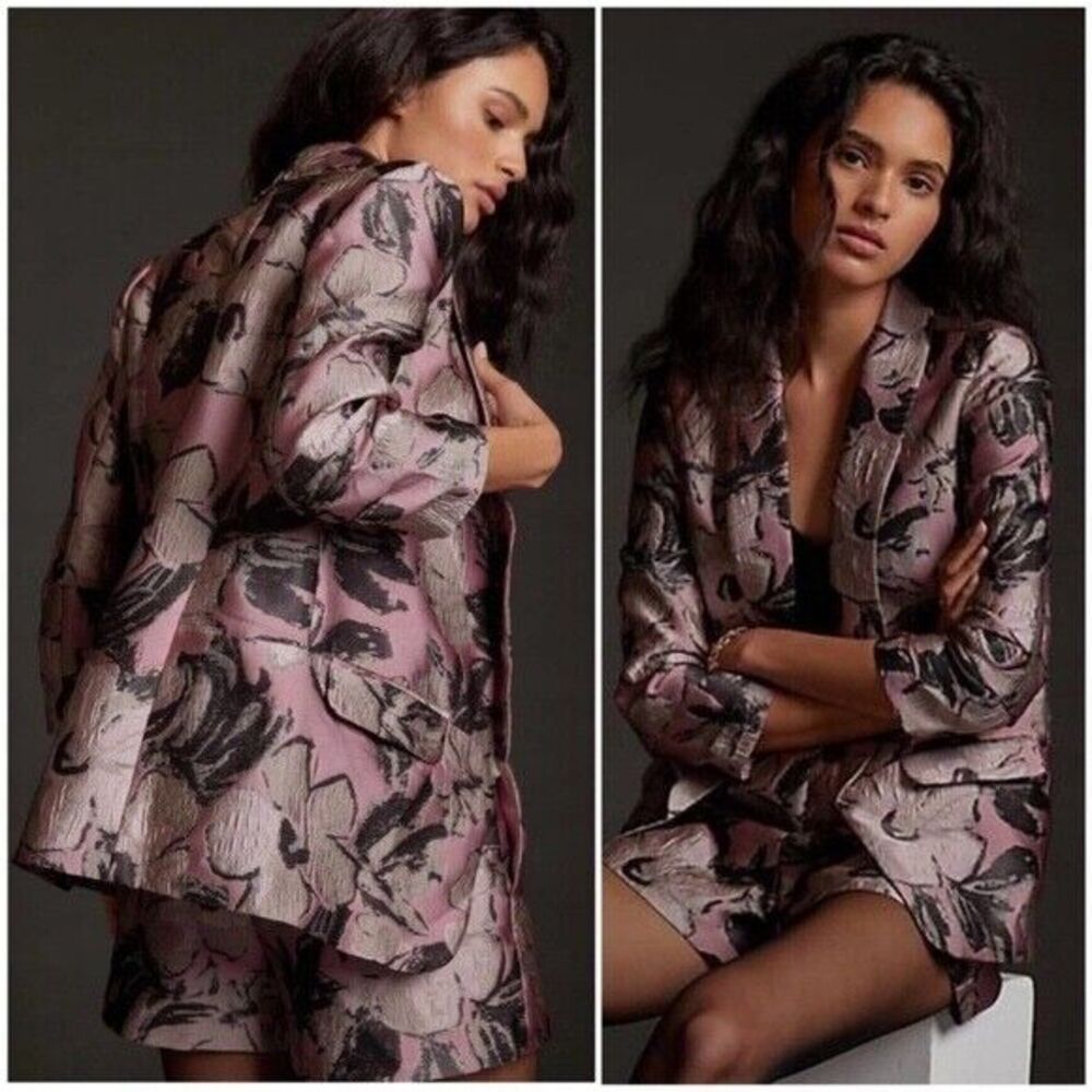 Anthropologie Hutch‎ Textured Floral Metallic Pink and Black Jacket Size S $190